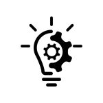 Creative idea icon. light bulb meshed with gears - trademark specimen concept